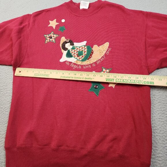 VTG Holiday Christmas Angel Sweatshirt Large Crew Sweater 90's Embroidered CUTE! - Picture 7 of 11